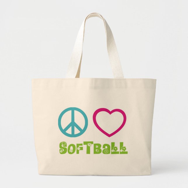Bolsa Tote Grande Softball do amor da paz (Frente)