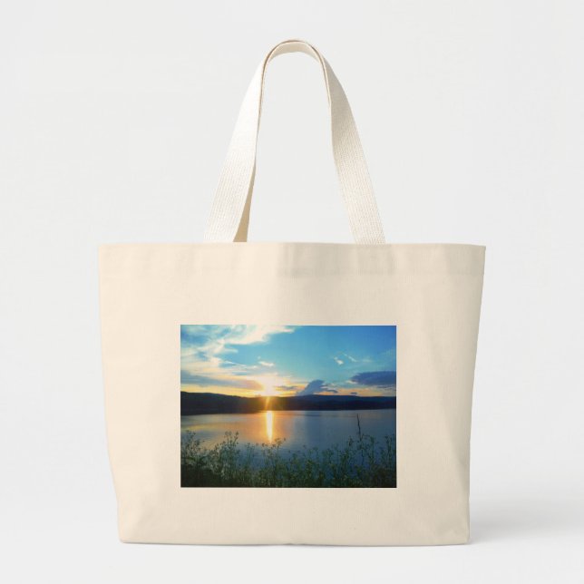Bolsa Tote Grande Sol azul no lago (Frente)