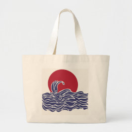 Bolsa Tote Grande Sol e ondas do mar vermelho, branco e azul