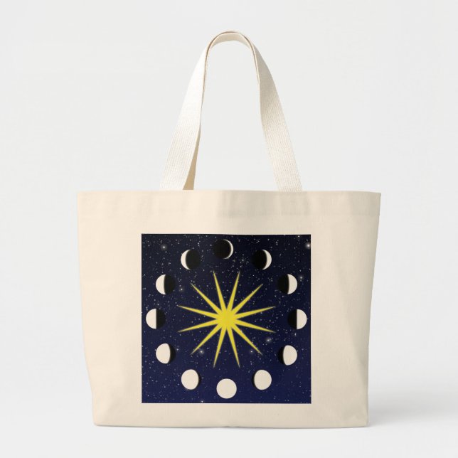 Bolsa Tote Grande Sol, Fases da Lua e Estrelas (Frente)