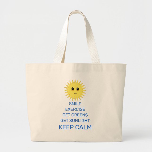 Bolsa Tote Grande Sol rosto feliz e palavras positivas (Frente)