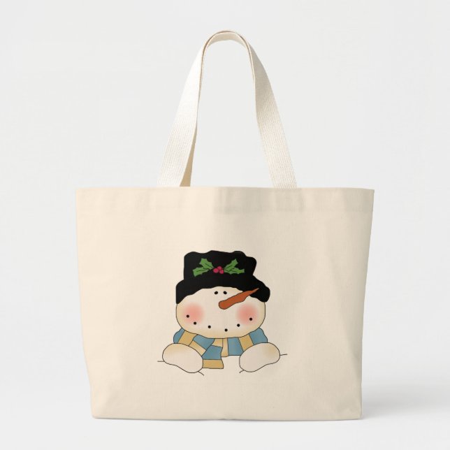 Bolsa Tote Grande Sorrindo Camisetas e presentes de boneco de neve (Frente)