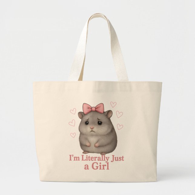 Bolsa Tote Grande Sou Literalmente Apenas uma Garota Hamster Triste  (Frente)