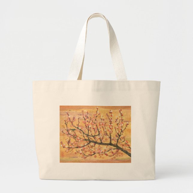 Bolsa Tote Grande Spring Melody: Plum Blossom & Bush Warbler (Frente)