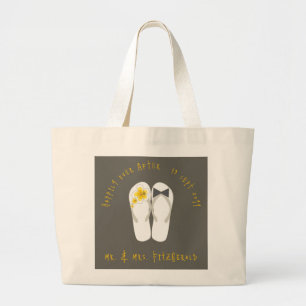 Bolsa Tote Grande Sr & Sra Chinelos Amarelo Hibisco Casamento na Pra