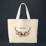 Bolsa Tote Grande stag aquosa terracotta floral elegante moderno<br><div class="desc">Moderno elegante e tradicional encenação rústica escrita floral moderna e bonita festa favorita o saco de presentes. Parte de uma coleção elegante natural,  aterracota,  preta e sensual.</div>