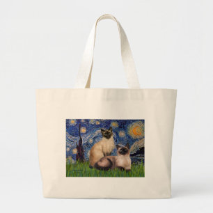 Bolsa Tote Grande Starry Night - Dois Gatos Siameses (Choc Pt)
