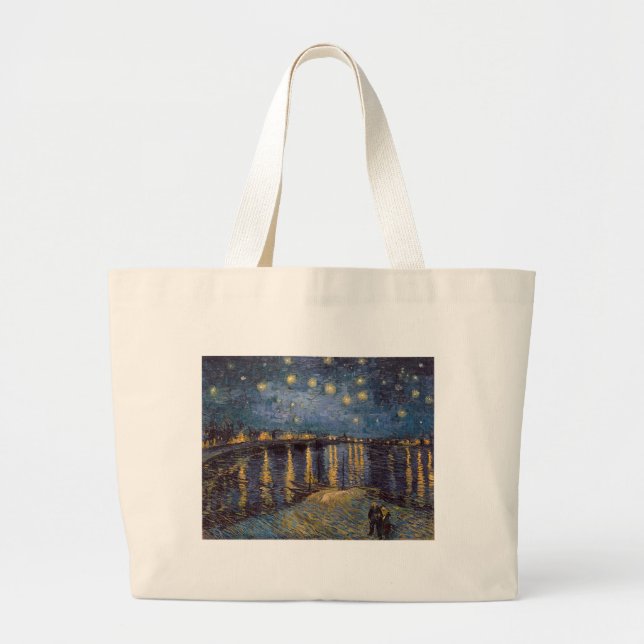 Bolsa Tote Grande Starry Night Over Rhone River por Vincent Van Gogh (Frente)