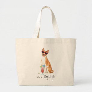 Bolsa Tote Grande Summer Basenji Large Tote Bag