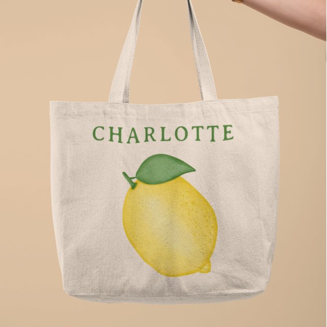 Bolsa Tote Grande Summer Lemon Yellow l Custom Name Toag (Criador carregado)