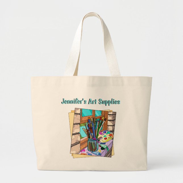Bolsa Tote Grande Suprimento de Arte Personalizada (Frente)