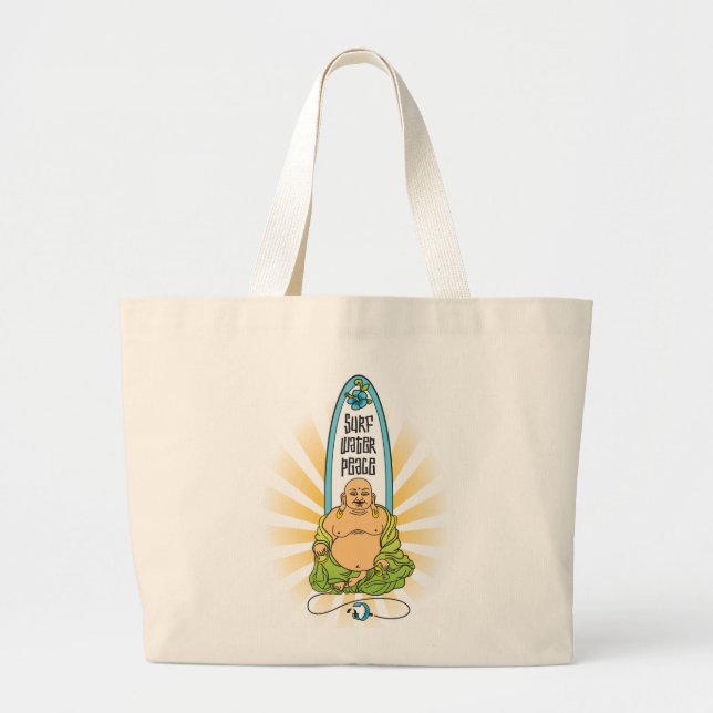 Bolsa Tote Grande Surf Buddha: Surf, água, paz (Frente)