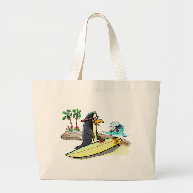Bolsa Tote Grande surfista do pinguim (Frente)