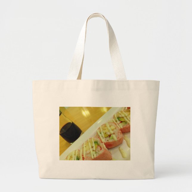 Bolsa Tote Grande Sushi Janta Arroz de Peixe com Dieta Saudável (Frente)