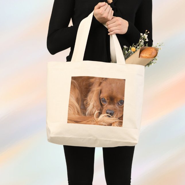 Bolsa Tote Grande Sweet Ruby Cavalier King Charles Spaniel (Criador carregado)