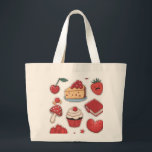 Bolsa Tote Grande Sweet Tooth Dessert Pattern Tote Bag<br><div class="desc">Desserts galore! A cute and whimsical design featuring various red-themed illustrations like a cherry,  cake slice,  strawberry,  mushroom,  cupcake,  and a book. Perfect for shopping or everyday use.</div>