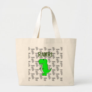 Bolsa Tote Grande T-Rex Bonito e Irritado com Padrão Preto e Branco