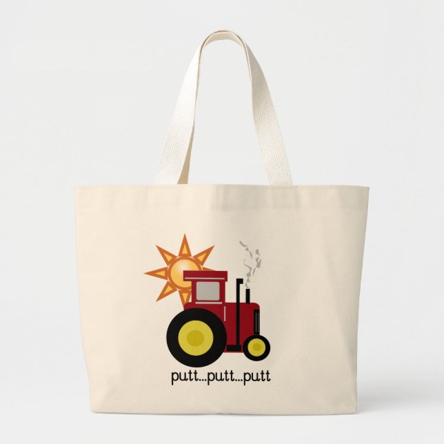 Bolsa Tote Grande T-shirt e presentes vermelhos do trator de fazenda (Frente)