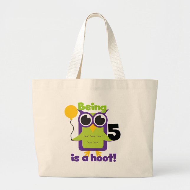 Bolsa Tote Grande T-shirts e presentes de 5 de Aniversário da Hoot O (Frente)