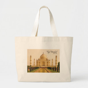 Bolsa Tote Grande Taj Mahal Agra Índia Aquarela Viagem