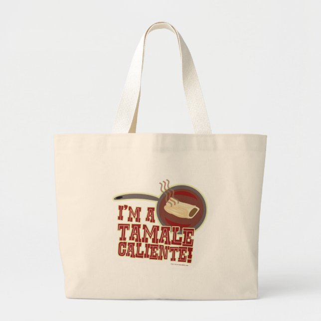 Bolsa Tote Grande Tamale Caliente Slogan de Cartoon de Comida Engraç (Frente)