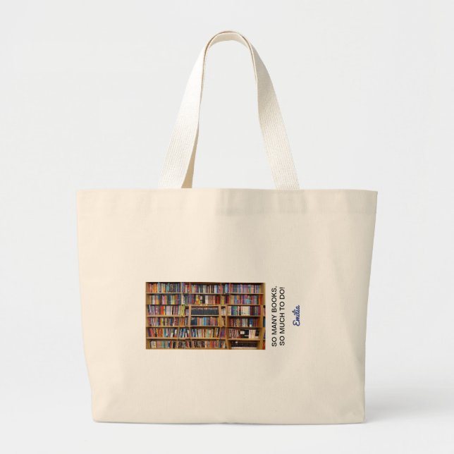 Bolsa Tote Grande Tantos livros Citam Amantes de Livros, Nome Person (Frente)