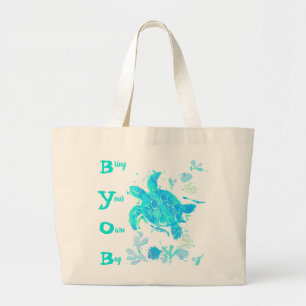 Bolsa Tote Grande Tartaruga-do-mar "Traga seu próprio saco" Saco