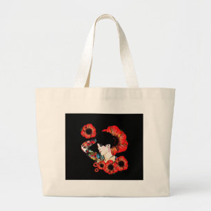 Bolsa Tote Grande Tattoo inked girl among poppy flowers Art by LeahG