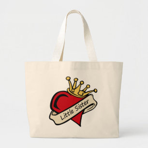 Bolsa Tote Grande Tatuagem do coração da irmã mais nova
