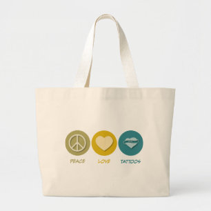 Bolsa Tote Grande Tatuagens do amor da paz