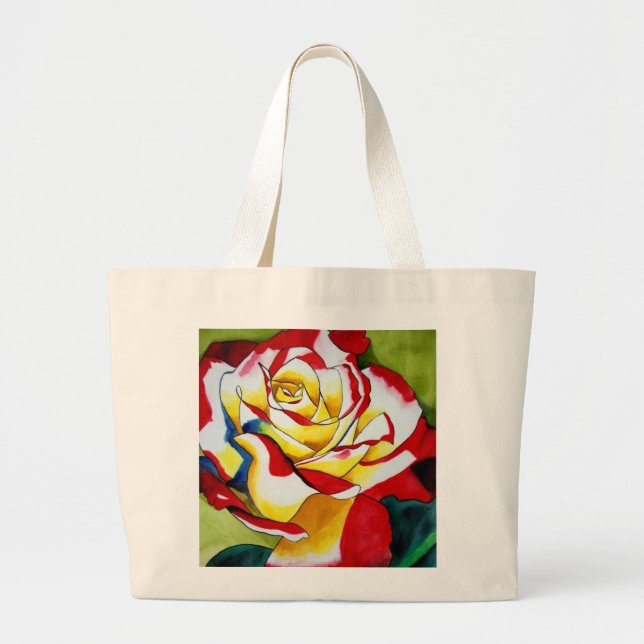 Bolsa Tote Grande Tea Rosa original da flor da aquarela (Frente)