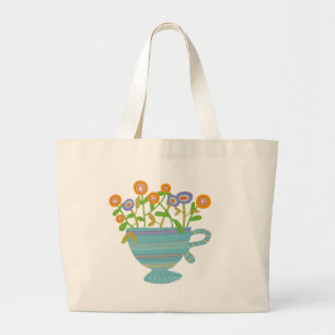 Bolsa Tote Grande Teacup e Blooms Coloridos