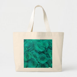 Bolsa Tote Grande Teal elegante romântico - rosas verdes