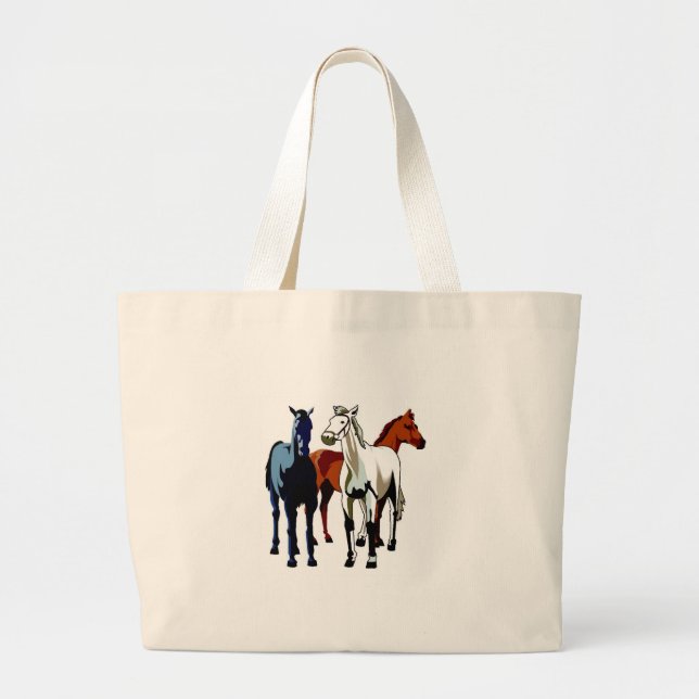 Bolsa Tote Grande Tema Cavalos Coloridos (Frente)