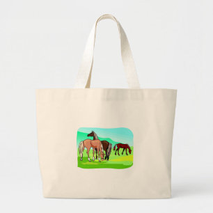 Bolsa Tote Grande Tema Da Equina De Desenho Colorido De Cavalos
