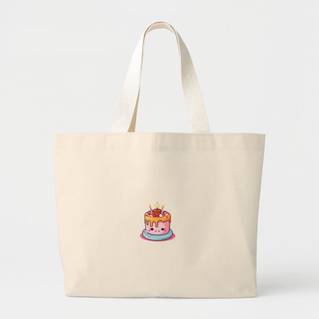 Bolsa Tote Grande Tema de bolo, design de bolo, bolo fofo (Frente)