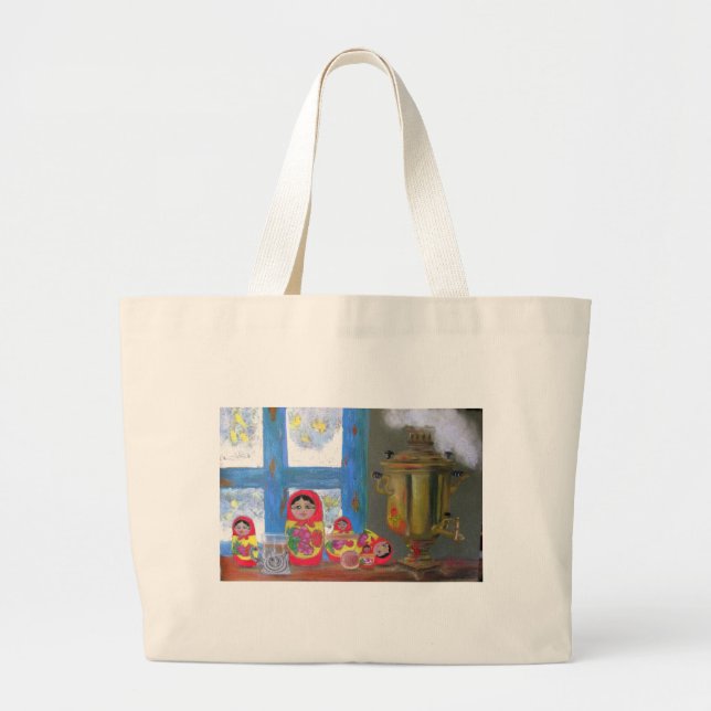 Bolsa Tote Grande tempo do chá do russo (Frente)