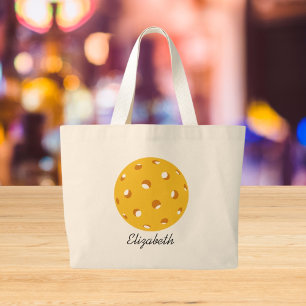 Bolsa Tote Grande Tênis Personalizado de Pickleball Chic Dourado com