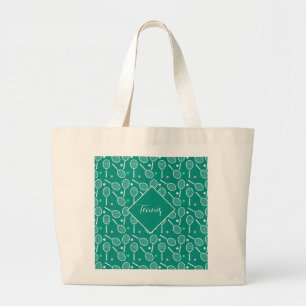 Bolsa Tote Grande Tênis Racket Padrão Retroativo Verde