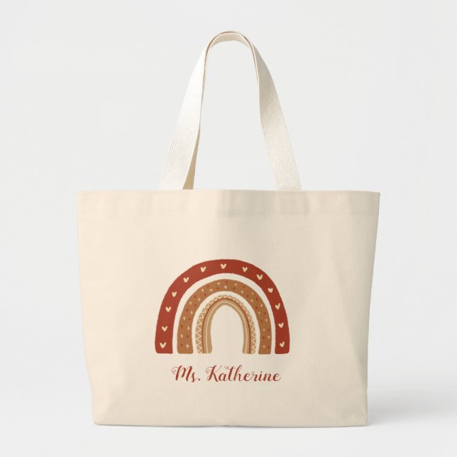 Bolsa Tote Grande Terracotta Boho Rainbow Obrigado Presente (Frente)