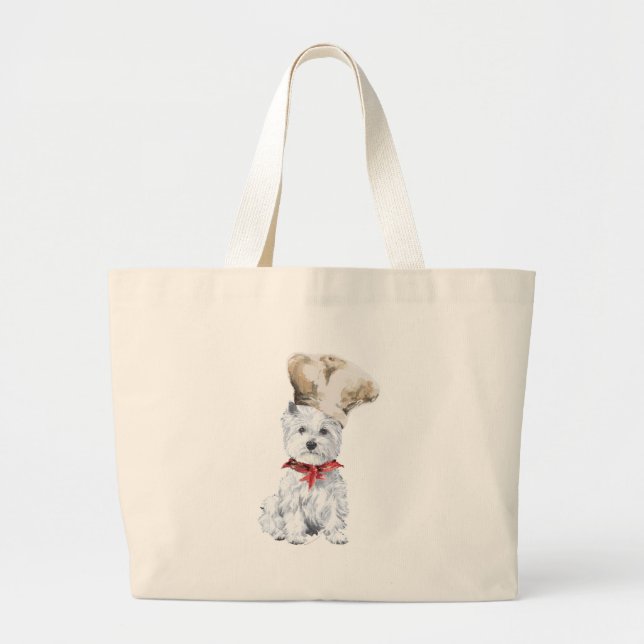 Bolsa Tote Grande Térrier Branco do West Highland Chef (Frente)