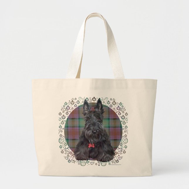 Bolsa Tote Grande Terrier Escocês em Tartan (Frente)