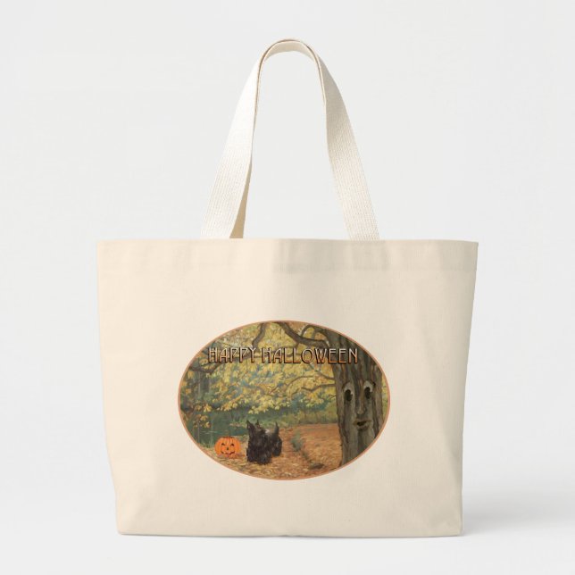 Bolsa Tote Grande Terrier Escocês Halloween (Frente)