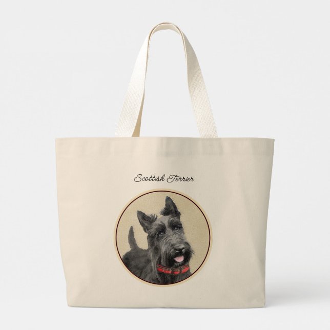 Bolsa Tote Grande Terrier Escocês Pintura em preto (Verso)