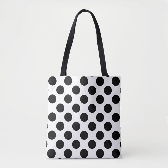 Bolsa Tote Grande teste padrão de bolinhas preto (Frente)