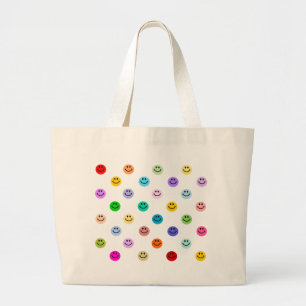 Bolsa Tote Grande Teste padrão multicolorido da cara do arco-íris