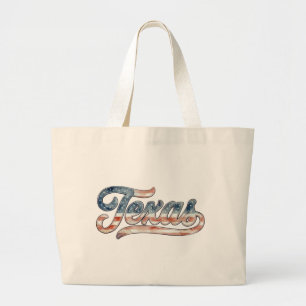 Bolsa Tote Grande Texas Vermelho Branco Azul Logotipo Estilo Aquarel