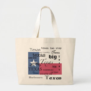 Bolsa Tote Grande Texas Word-Cloud com Texas Flag