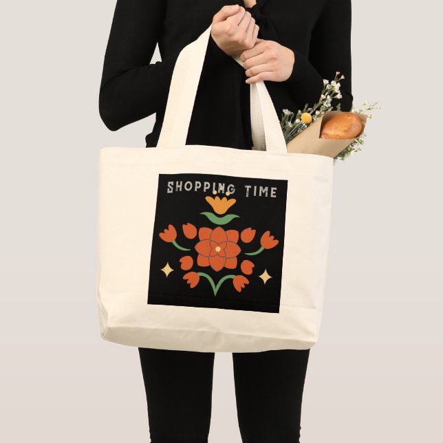 Bolsa Tote Grande Texto Personalizado de Tempo de Compras Imagem de  (Frente (produto))