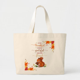 Bolsa Tote Grande Thankful Grateful Cute Squirrel Fall Theme Tote